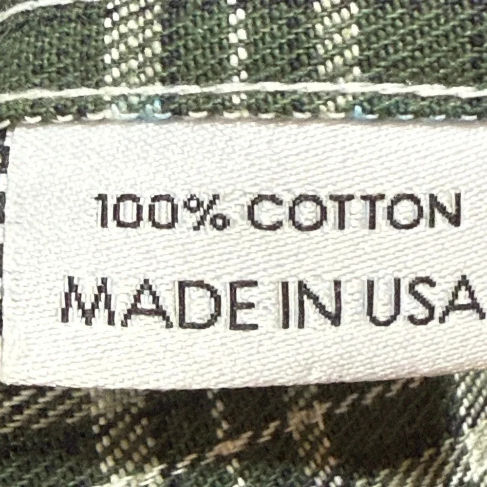 Gustin Mens Green White Plaid Button Down Shirt 100% Cotton Made in USA Size M